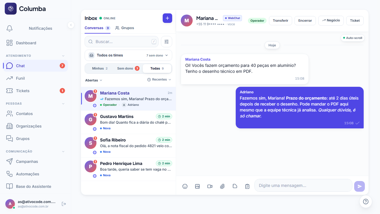 Balão no Chat com negrito e itálico renderizados como o cliente vê