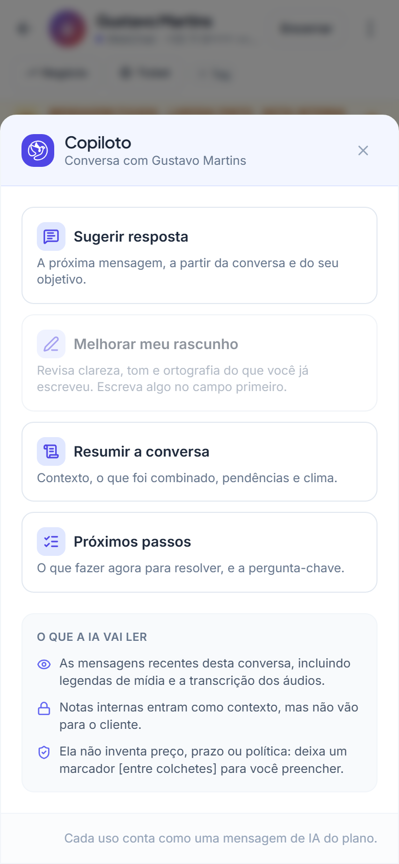 O Copiloto aberto na tela do celular