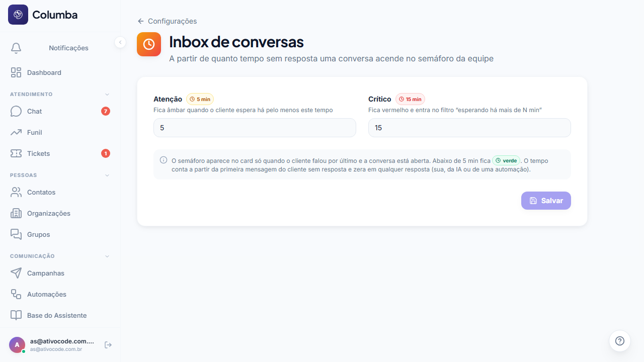 Configurações › Inbox: limiares de atenção e crítico do semáforo de espera