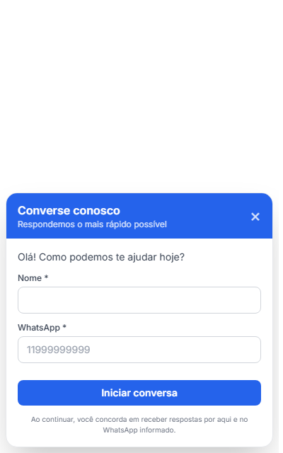 Widget do webchat aberto: título, subtítulo e mensagem de boas-vindas