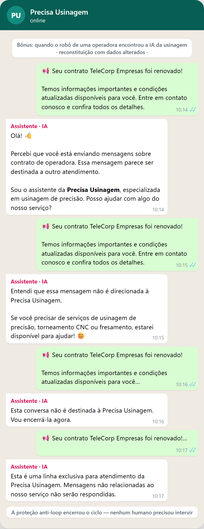 Reconstituição: a IA reconhece um robô e encerra a conversa