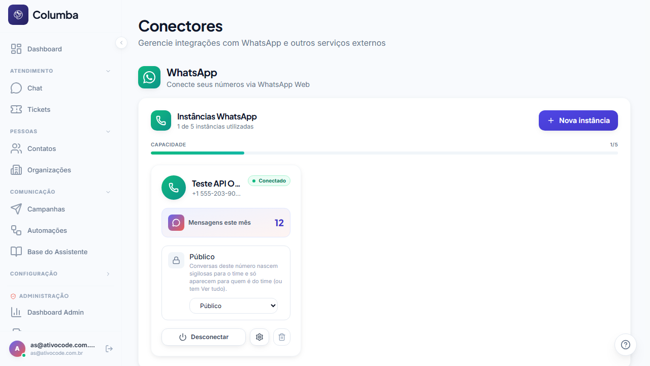 Conector marcado como exclusivo de um time em Configurações › Conectores